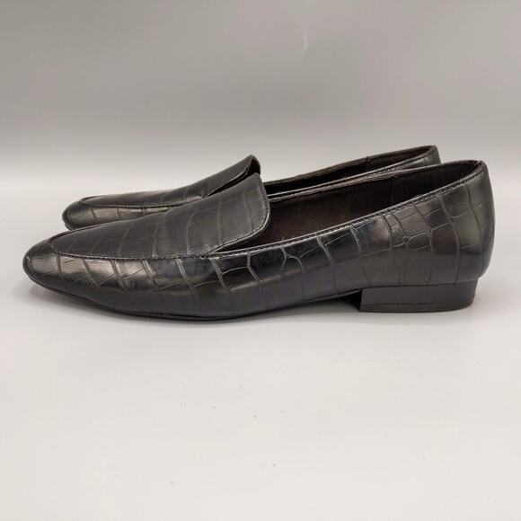 ASOS Design Mindy Mock Croc Embossed Loafers Size 5 US Black Faux Leather Flats - Picture 9 of 13